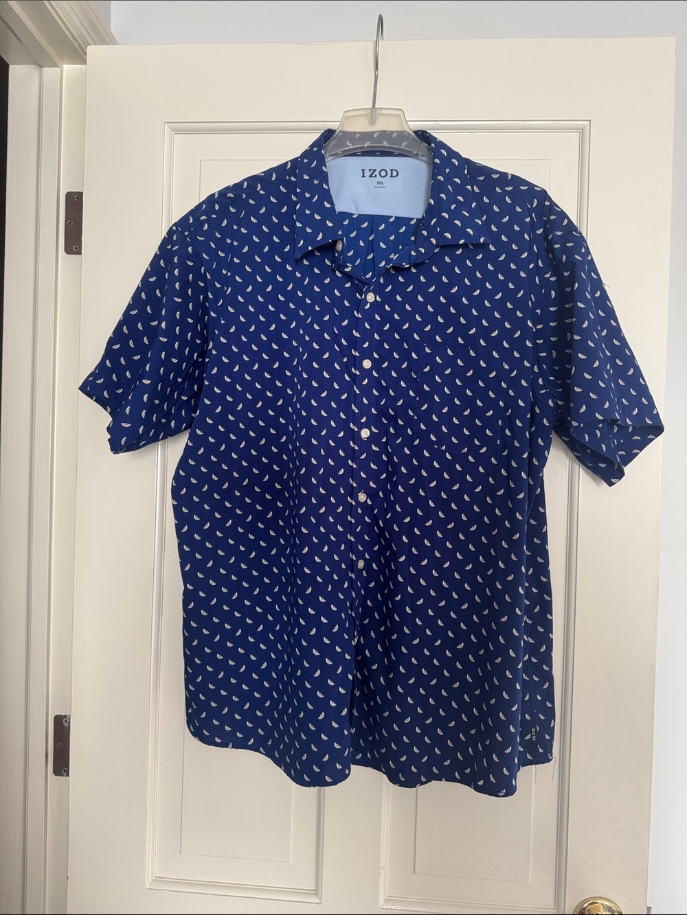 IZOD Men’s Short Sleeve Navy Patterned Button-Up Shirt